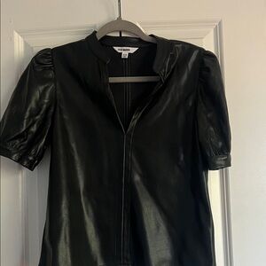 Steve Madden Black Faux Leather top with puffy sleeves